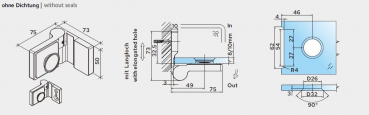 Flächenbündiges Duschtürband Lugano Glas-Wand 90° mit Hebe-Senk-Funktion für 8 - 10 mm Glasstärke